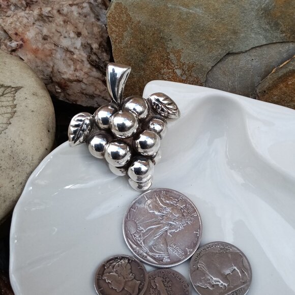 Vintage Jewelry - Circa 1940's 3-D Sterling Grape Brooch